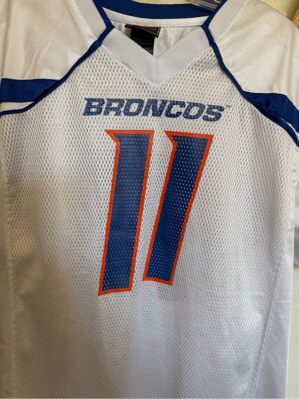 Team Apparel White Broncos Football Jersey with Blue & Orange Accents - Picture 2 of 5